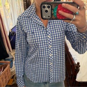 Lilly Pulitzer Blue and White Gingham Button-Down Shirt